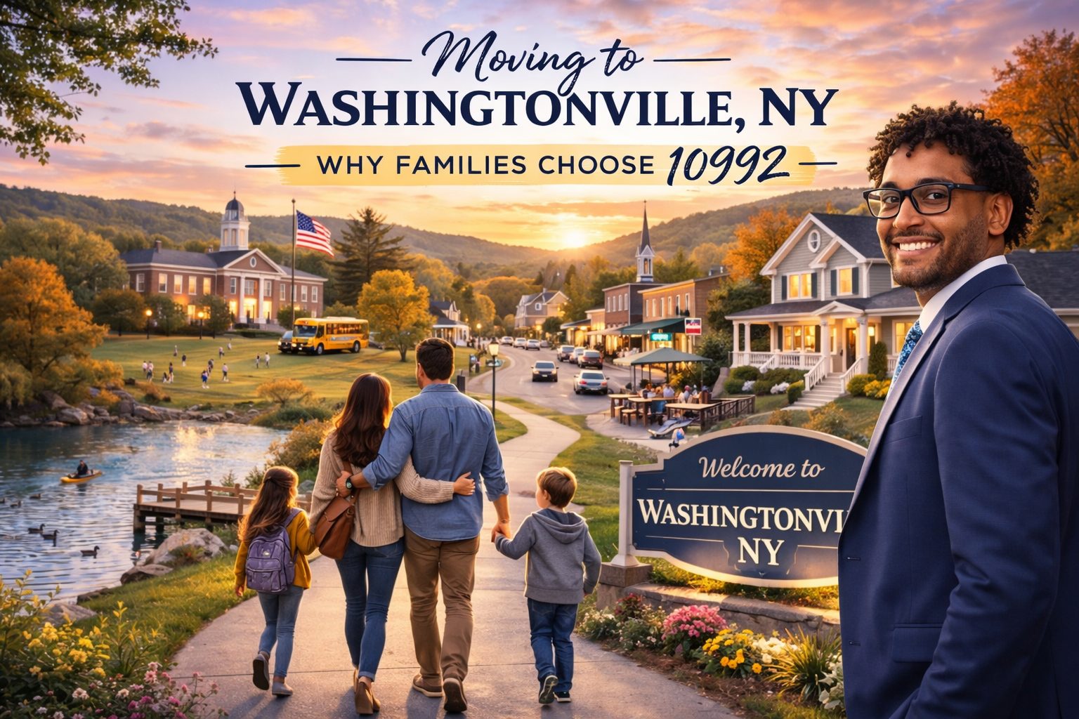 Family walking into Washingtonville NY 10992 with local real estate agent – moving to Washingtonville NY lifestyle